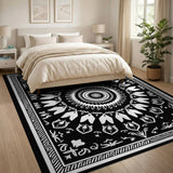 ODIKA Washable Black and White Mandala Area Rug - Low Pile Non-Slip Indoor Decor