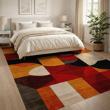 ODIKA Washable Abstract Geometric Area Rug, Low Pile Non-Slip Mid-Century Modern Rug
