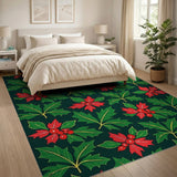 Festive Holly Berry Poinsettia Area Rug