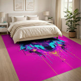 Neon Cyber Wolf Head Geometric Modern Area Rug