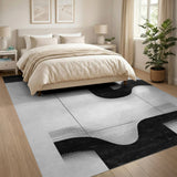 ODIKA Modern Abstract Black and White Washable Area Rug - Low Pile & Non-Slip