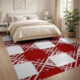 Bold Red White Checkered Geometric Area Rug