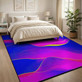 Vibrant Abstract Wave Area Rug in Blue Pink