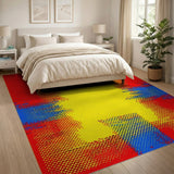 Bold Red Blue Yellow Halftone Geometric Area Rug