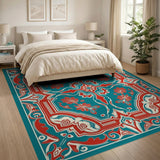 Traditional Persian Blue and Teal Teal Persian Floral Area Rug