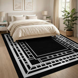 Black White Geometric Nested Frame Area Rug