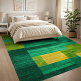 Vibrant Green Yellow Geometric Block Area Rug