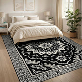 Black White Persian Medallion Area Rug