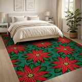 Festive Red Poinsettia Teal Area Rug