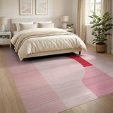 Modern Pink Stripe Rug with Bold Red Curve