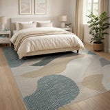 Abstract Wavy Beige Teal Area Rug