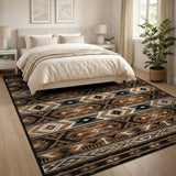 Brown Tan Southwestern Geometric Brown and Tan Area Rug