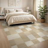 Modern Beige Ivory Grid Area Rug