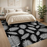 Bold White Palm Fronds Area Rug on Black