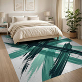 Abstract Area Teal Brush Stroke Abstract Area Rug