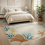Beige and Neutral Coastal Seashell Starfish Area Rug