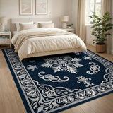 Navy Baroque Floral Medallion Area Rug