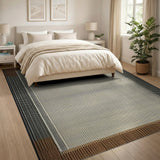 Beige Woven Area Rug with Tribal Beaded Borders