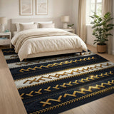 Gold Stitched Black Ivory Border Area Rug