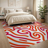 Abstract Area Vibrant Orange Wavy Abstract Area Rug