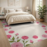 Pink Roses Floral Border Area Rug