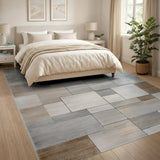 Beige and Neutral Modern Geometric Neutral Block Area Rug