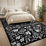 Ornate Black White Floral Vintage Black and White Area Rug