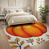 Vibrant Orange Pumpkin Harvest Rug with Fall Leaves