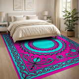 Pink Vibrant Pink Teal Mandala Area Rug