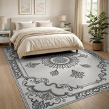 Traditional Persian Ornate Black White Persian Mandala Rug