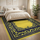 ODIKA Washable Navy & Gold Traditional Area Rug - Low Pile Non-Slip Robot Vacuum Friendly
