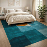 Teal Blue Geometric Circles Area Rug