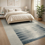 Navy Geometric Stripe Area Rug on Beige