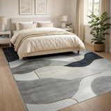 Abstract Grey Wave Geometric Area Rug