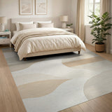 Beige and Neutral Beige Abstract Wave Hills Area Rug