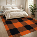 Orange Black Buffalo Plaid Rustic Farmhouse Area Rug