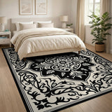 Ornate Black White Persian Medallion No. 13 Rug