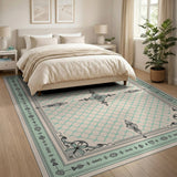 Teal Lattice Floral Border Area Rug