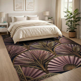 Art Deco Gold Palm Fan Rug in Pink Hues