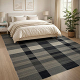 Modern Black Grey Plaid Check Area Rug