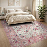 Traditional Persian Blush Pink Persian Floral Medallion Rug