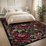 Opulent Red Peony Floral Area Rug