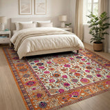 Traditional Persian Floral Area Rug in Orange Cream