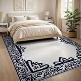 Blue and Teal Traditional Persian Navy Blue Ornate Persian Border Area Rug