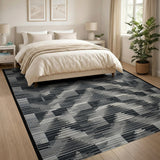 Bold Black White Geometric Zigzag Area Rug