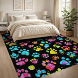 Vibrant Paw Print Washable Area Rug