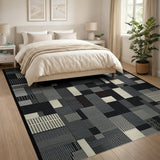 Black and White Black White Geometric Patchwork Area Rug