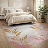 Blush Pink Gold Leaf Watercolor Area Rug