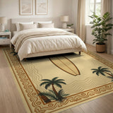 Beige Coastal Surfboard Palm Area Rug