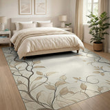 Elegant Beige Vine Leaf Bird Area Rug